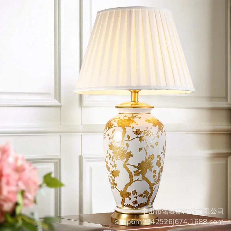 

Copper table lamp American style for living room Jingdezhen ceramic lamp luxury Bedroom bedside lamp decorated led lamps