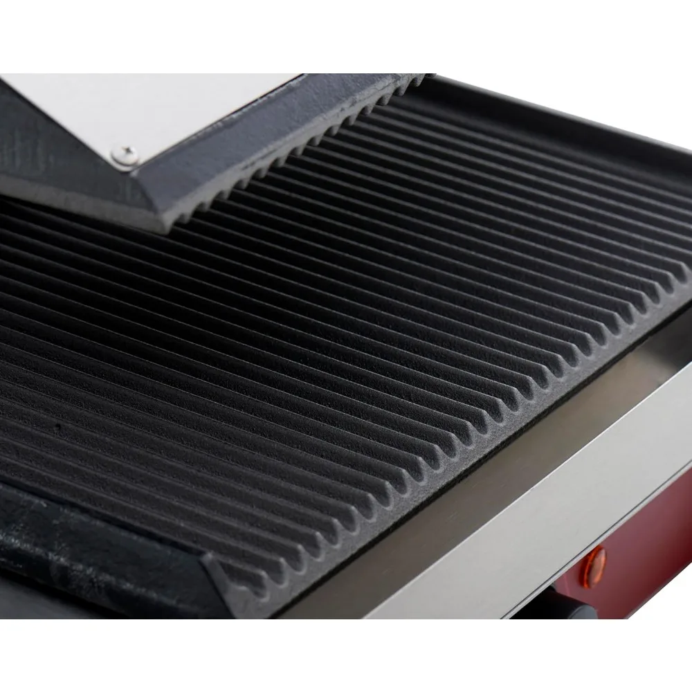 Commercial Electric Panini Sandwich Grill with Grooved Plates, 14" x 9" Cooking Surface, Commercial Countertop Panini Press,120V