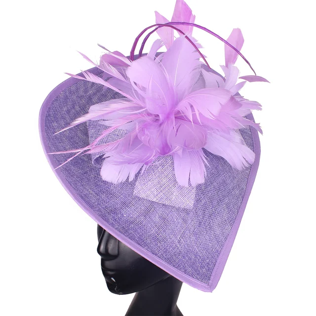 Lavender Imitation Sinamay Fascinator Hats Ladies Women Chi Wedding Elegant Headpiee Feather Flower Hair Accessories Hair Clips 1