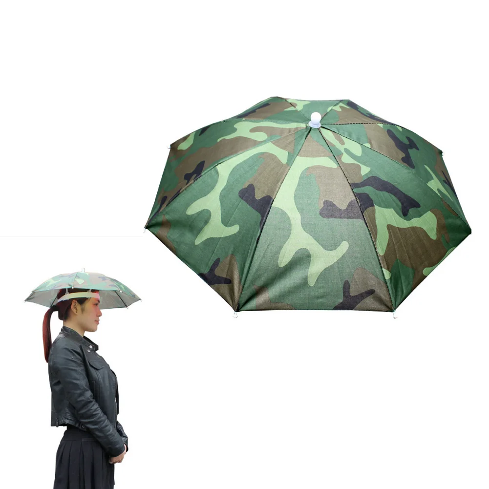 Army Green Foldable Outdoor Umbrella Hat - Waterproof Sun Shade Headwear for Camping, Fishing, and Beach Activities