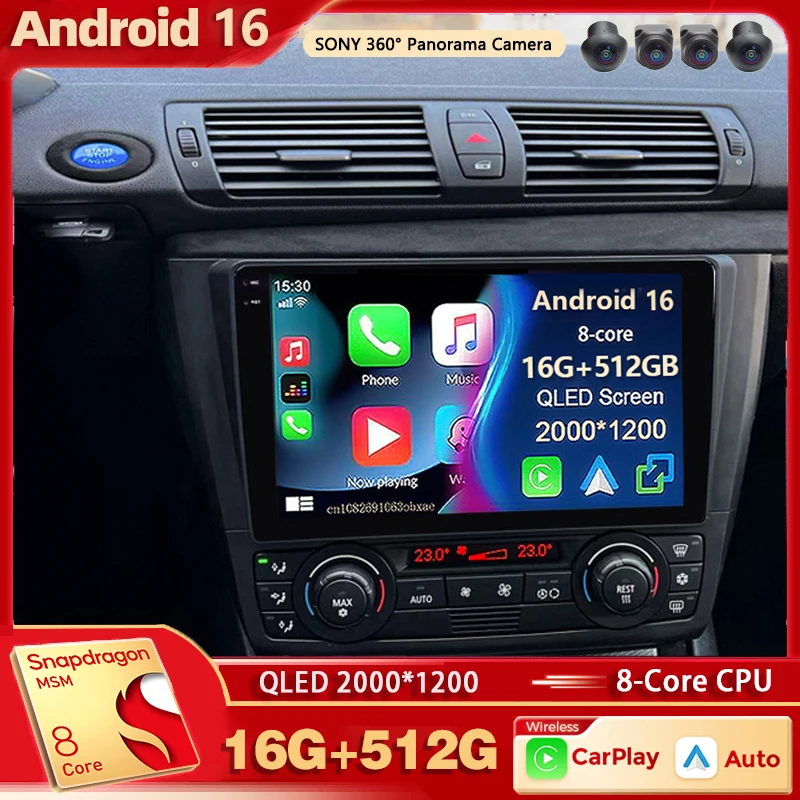 Radio Android 16 para BMW Serie 1 E88 E82 E81 E87 2004 - 2011, Reproductor Multimedia de Video 2K QLED, GPS, Estéreo, CarPlay, 4G 1