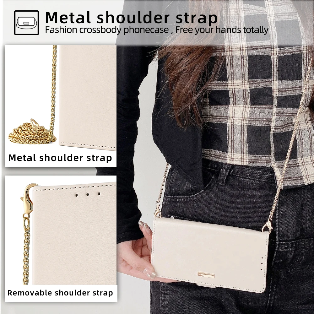 Luxury Leather Flip Wallet Card Cover with Magnet Buckle and Lanyard