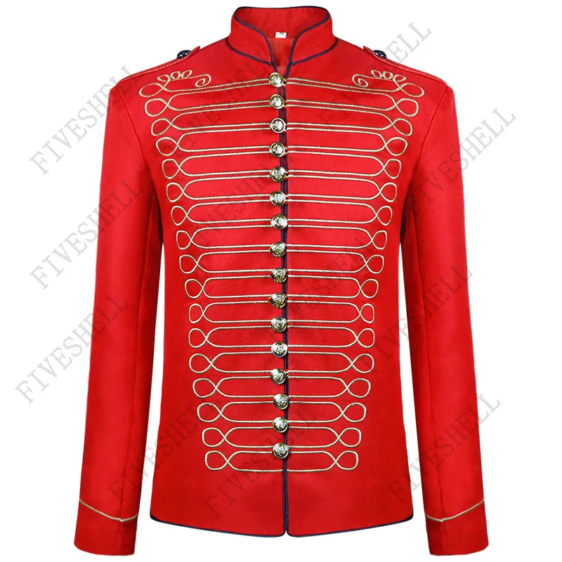 Men Red Parade Military Jacket Steampunk Marching Drummer Jacket