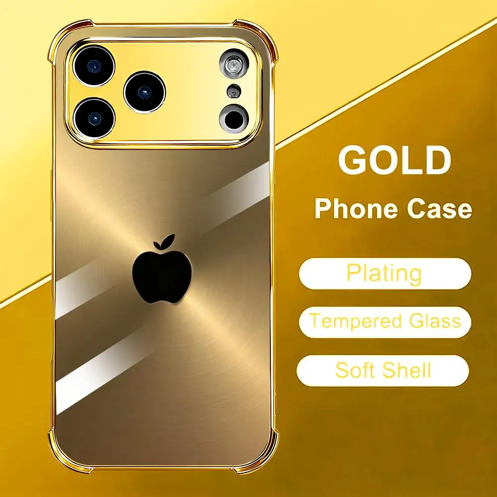 Luxurious Brushed Gold Glass Phone Case with Four-Corner Drop Protection