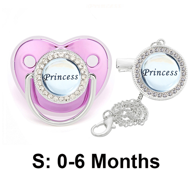 Bling Baby Pacifier Clips Rhinestone Newborn BPA Free Silicone Baby Soother with Chain Baby Shower Gifts Prince Princess