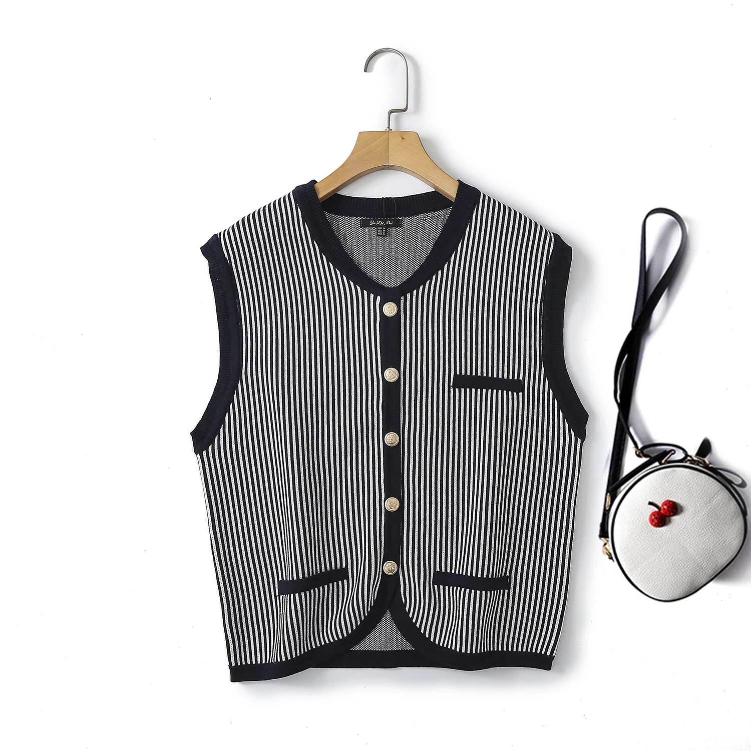

Ethereal MD 2024 new style of Women's casual workplace light cooked small fragrance crew-neck striped knit inside vest