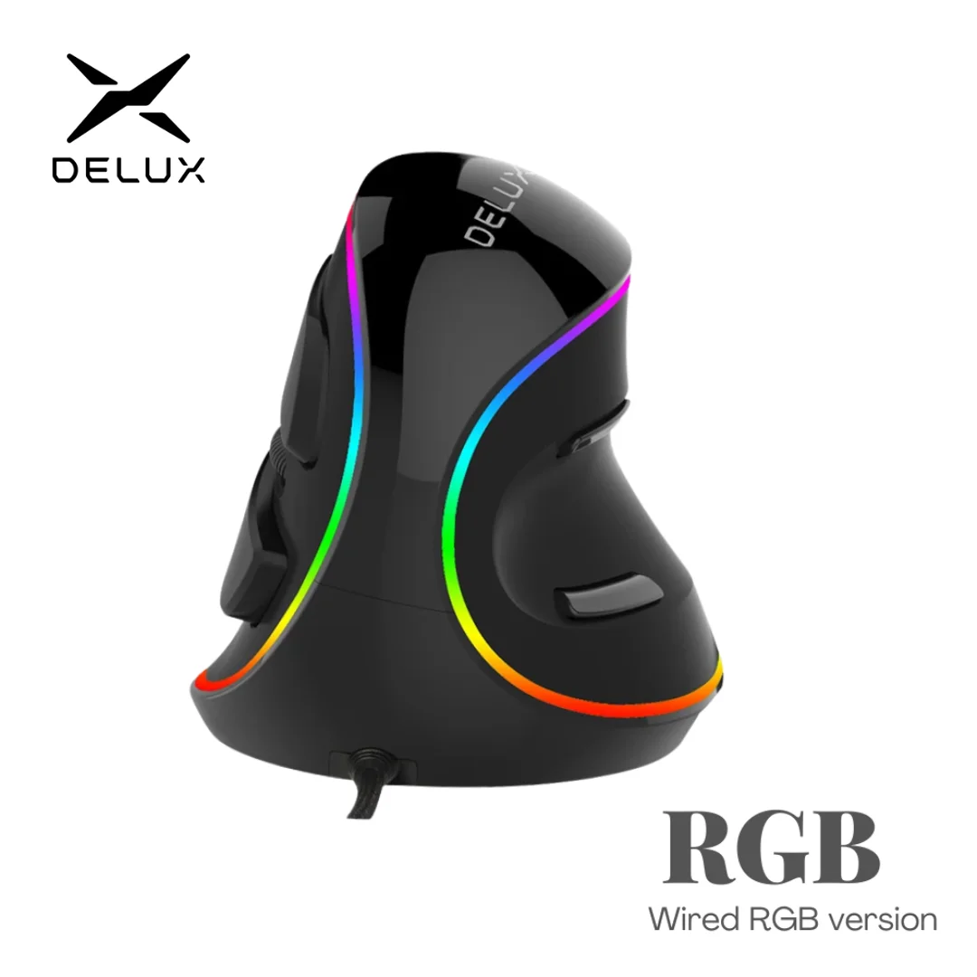 Delux M618PLUS A825 7 12800DPI Wired Ergonomic Vertical Mouse 1000Hz RGB Lighting Removable Wrist Rest For Carpal Tunnel
