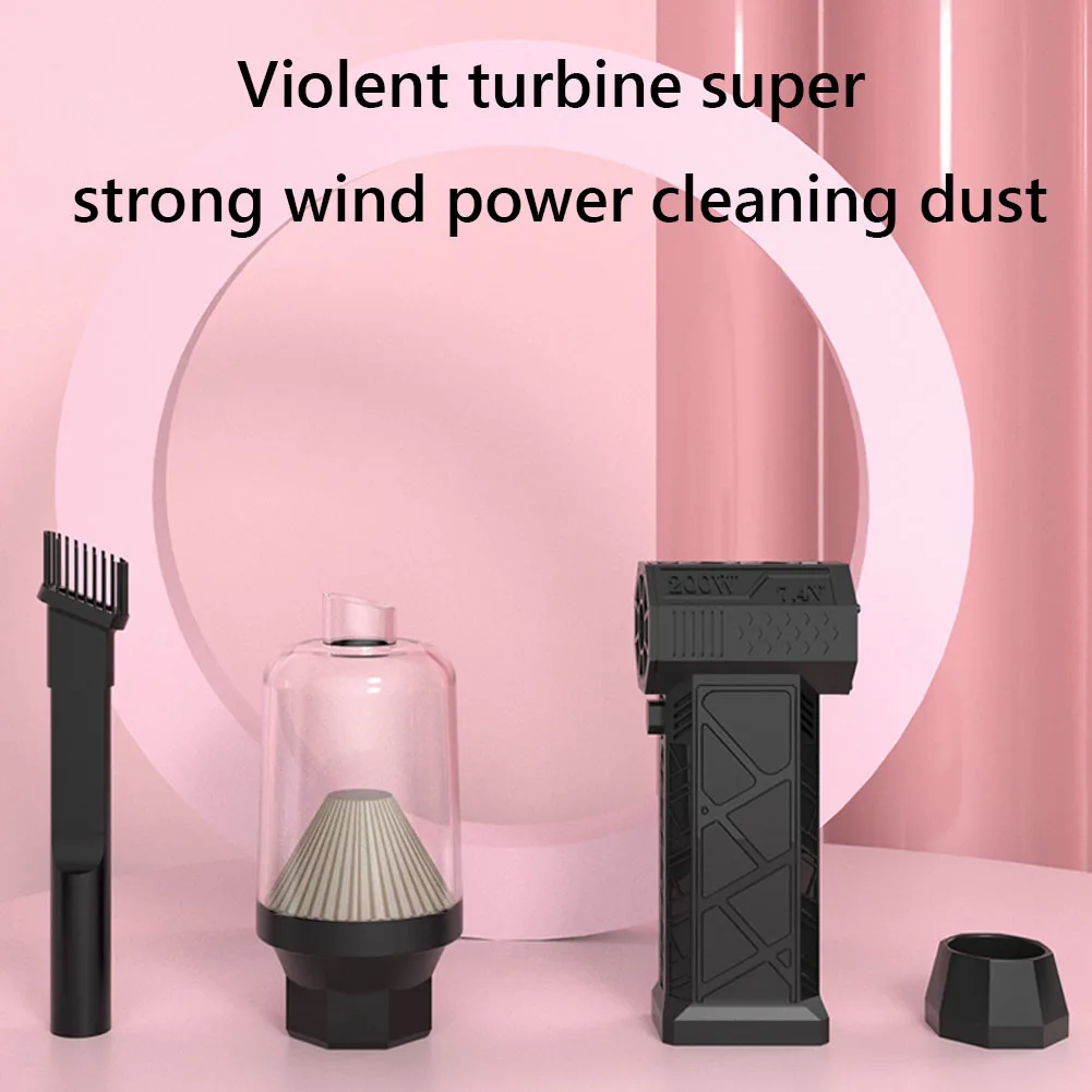 130000RPM Mini Turbo Fan USB Rechargeable Electric Air Duster with Brush & Nozzle Wireless Dust Blower for Outdoor Use