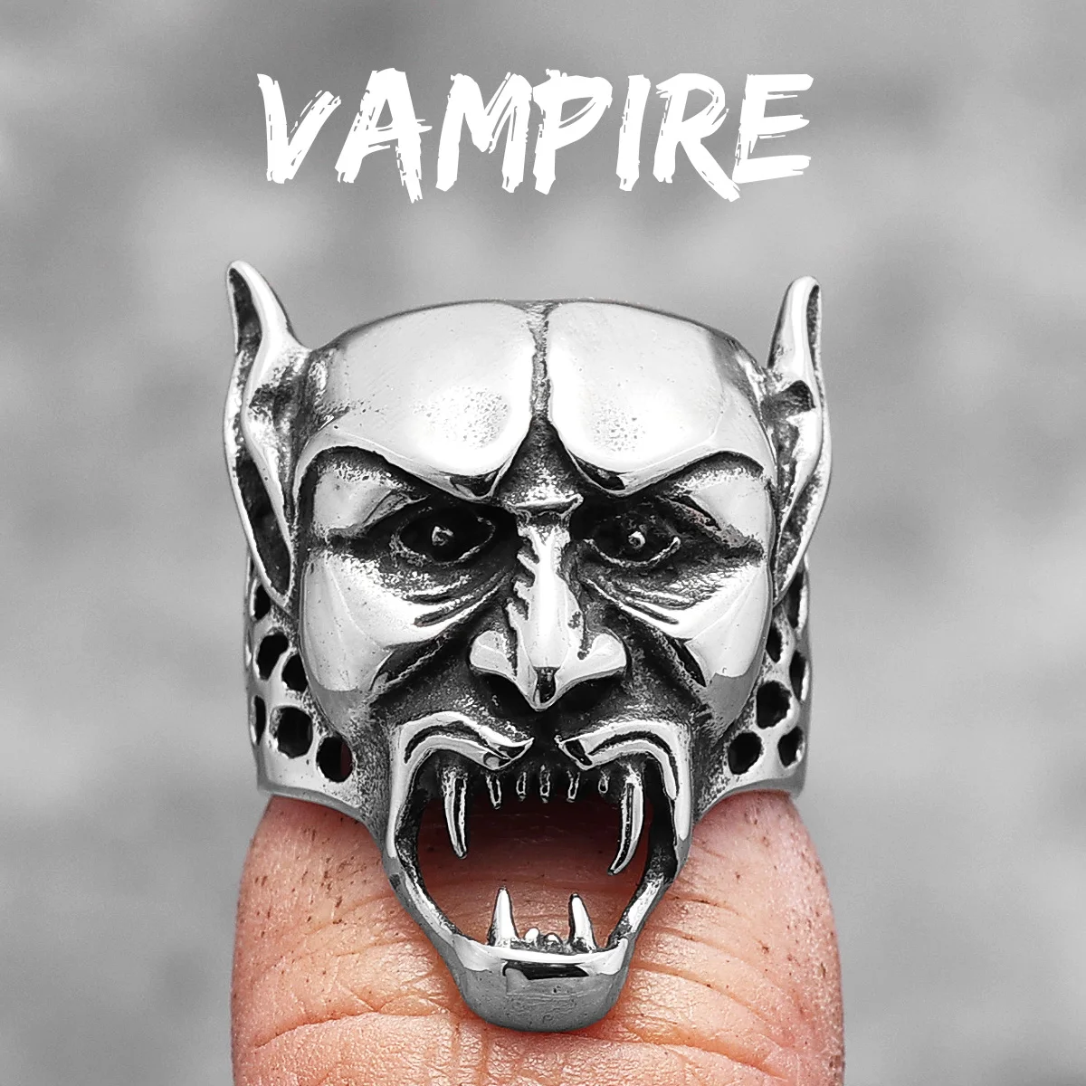 Men's Stainless Steel Skull Ring - Punk Rock Skeleton Design