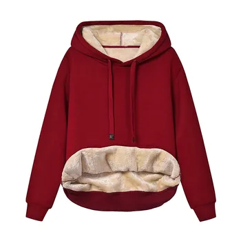 Women Autumn Warm Thick Fleece Hoodie Sweatshirt Fleece Lined Solid Color Jacket Winter Velvet Linend Loose Hooded Sweatshirts 2