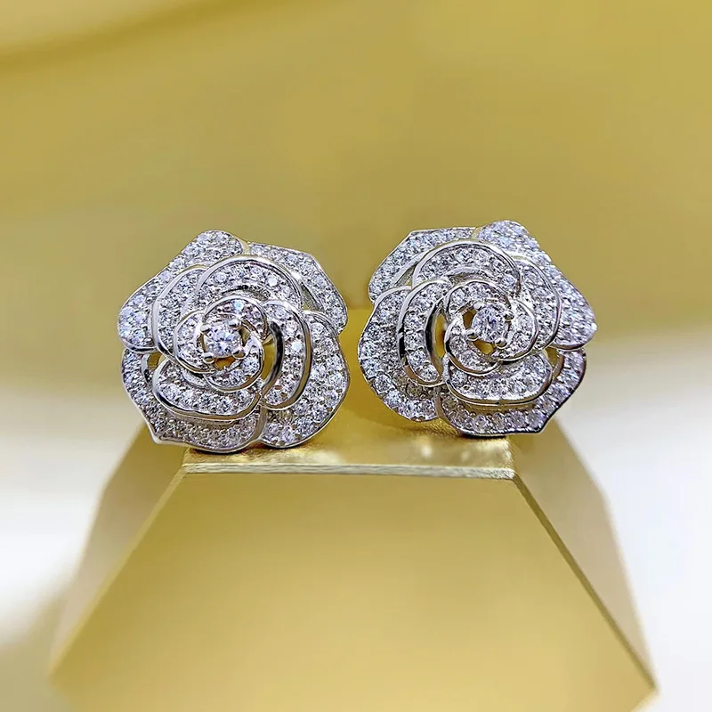 

925 Silver Xiaoxiangfeng Mountain Camellia Earrings Ins Exquisite Temperament Rose Earrings Wholesale