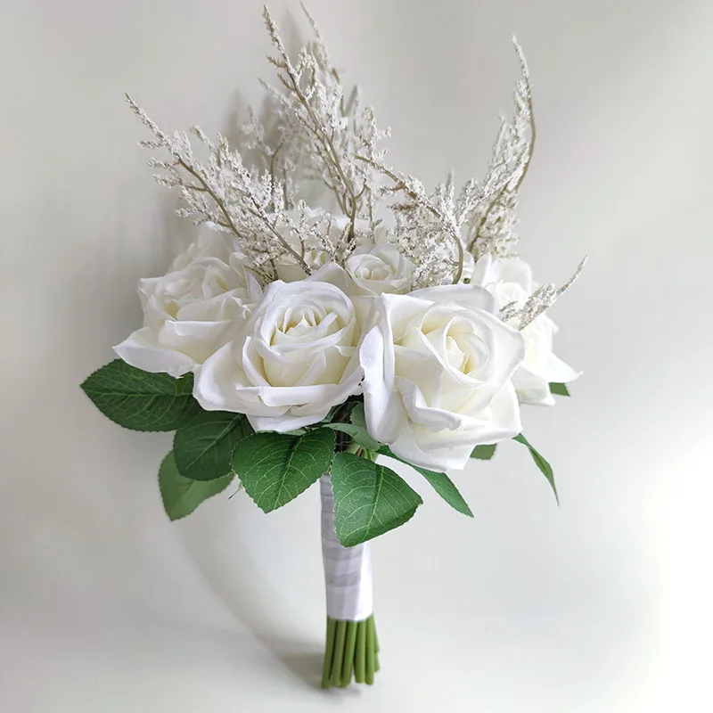 Wedding Bouquets White Bridal Bouquet Silk Flowers Artificial Roses Boutonniere Marriage Bridesmaid Corsage Wedding Accessories