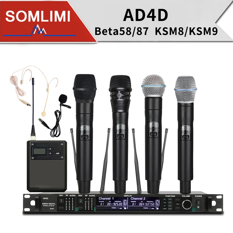 SOMLIMI AD4D 스테이지 마이크, 무선 시스템, 콘덴서 마이크, 핸드 마이크, 라발리에 마이크, UHF 마이크, 925-937MHz