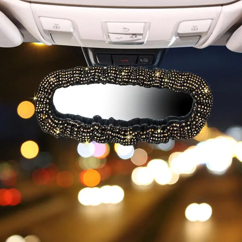 Decorative Rearview Glass Accessories Rhinestone Dustproof Rear View Glass Cover Women Rearview Trim Vehicle Interior