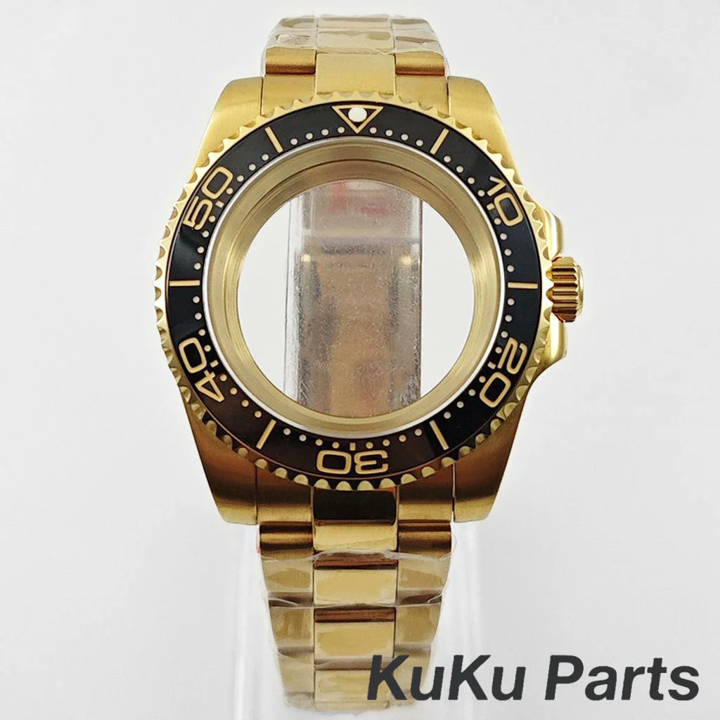Gold 40MM Oyster Bracelet Sapphire Glass Waterproof Watch Case with 28.5mm Dial Compatibility