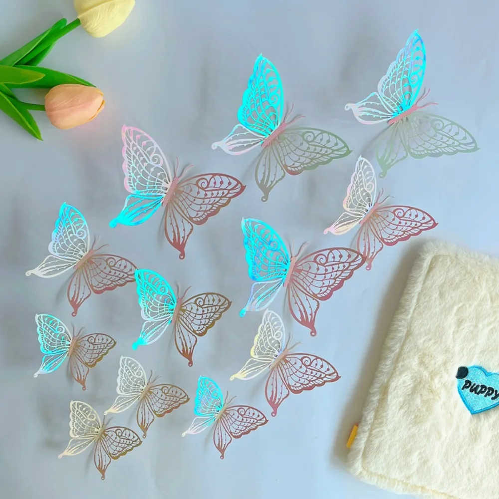 3D Butterfly Wall Decor 12pcs/set Hollow Butterfly Sticker DIY Paper