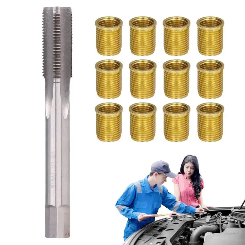 

Cylinder Head Rethreaded Kit Engine M14x1.25 Inserts And M16x1.25 Tap Kit 13pcs M14x1.25 Rethreading Set Thread Repair Tools For