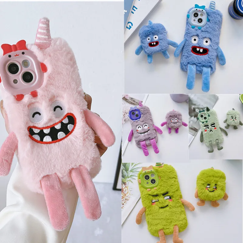 Cute Cartoon Monsters Custodia In Peluche Soffice Per Iphone 15 Pro Max Custodia 14 12 11 13 Pro Max Cover 12 Pro Max Capa Per Airpods Pro 3 2