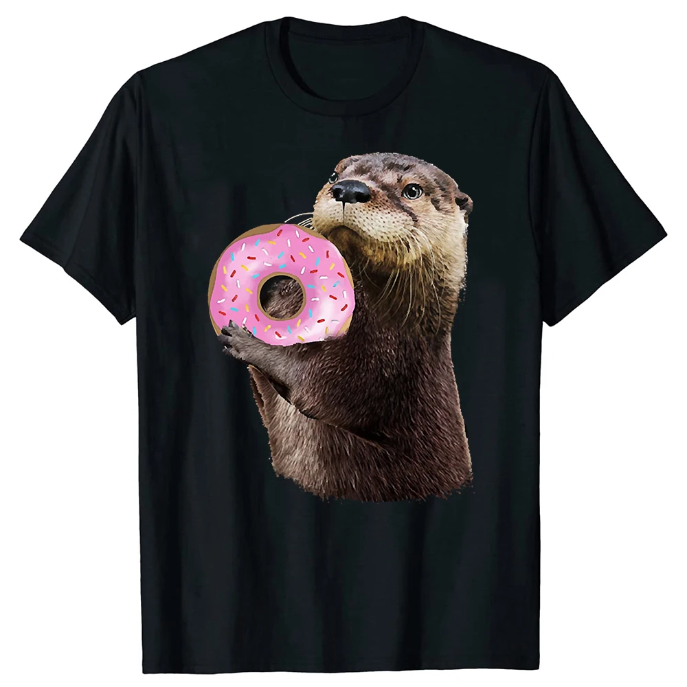 Lustiges Otter mit Donut T-Shirt, Sommer-Stil, Grafik-Baumwolle, Kurzarm, Donuts-Liebhaber, Geburtstagsgeschenk, Humor-T-Shirt für Erwachsene, Herren