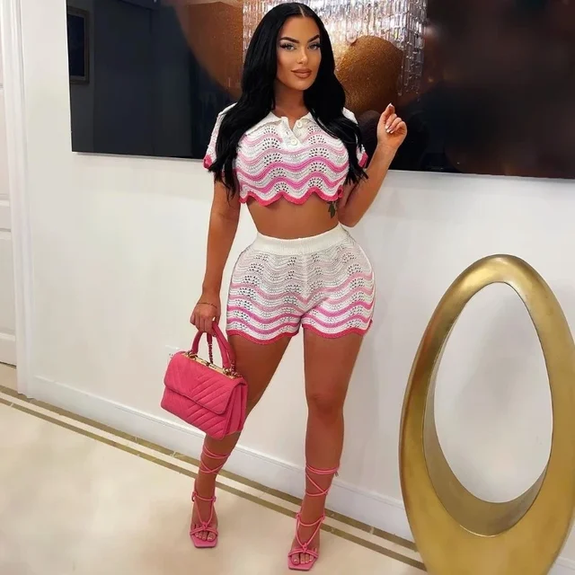 Addison Knitted Striped Short Set 1