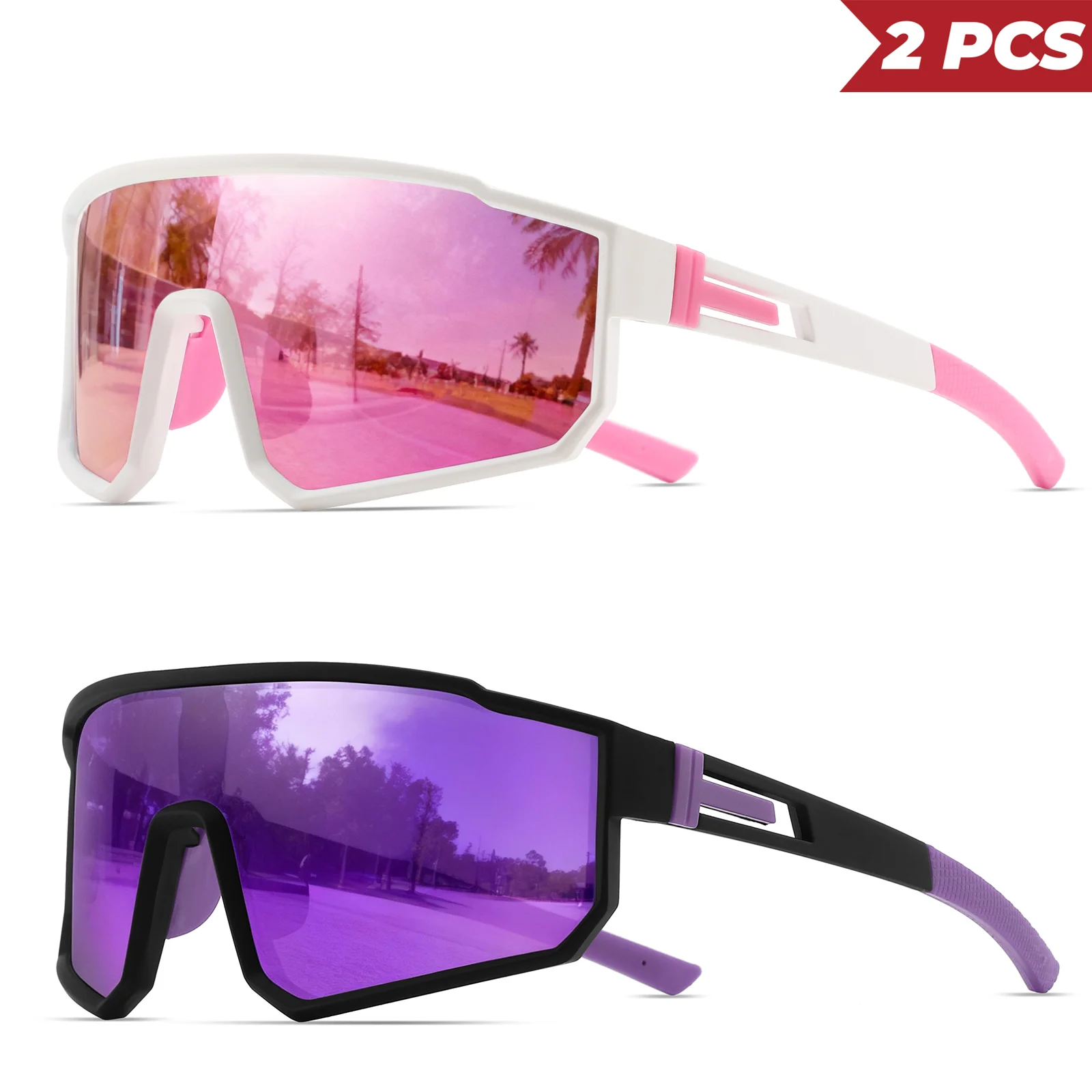 2 Stück übergroße Sport-Sonnenbrillen – einteiliges UV400-Glas, Unisex für Radfahren, Wandern und Outdoor – Detail 12