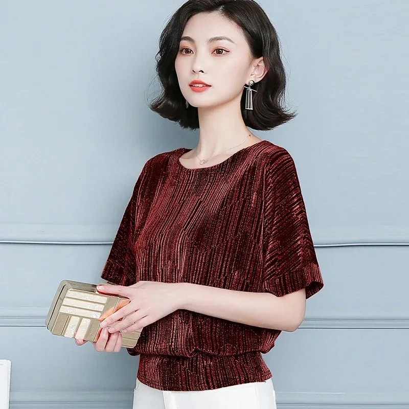 Glitter Shirt Tops Fashion Elegant Shiny Sequin Blouse Tunic Women Blouses Red Golden Shine Women's Blouses New Clothes 10127
