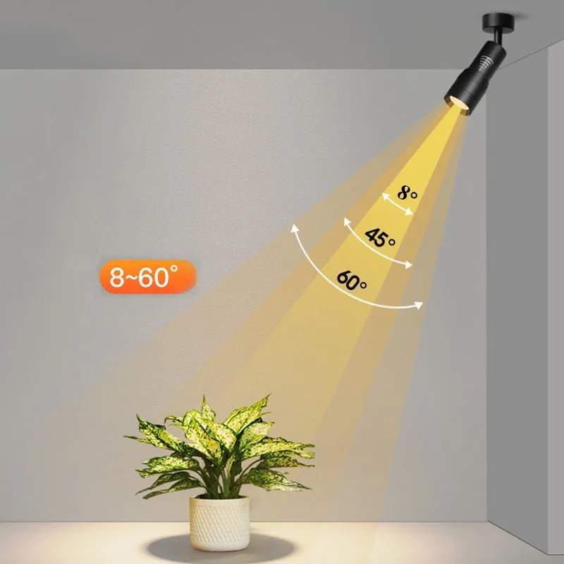 확대 가능한 LED 스포트라이트 트랙 조명 조정, 8 60 각도 표면 장착 LED 천장 스포트라이트, 배경 전시용, 10W