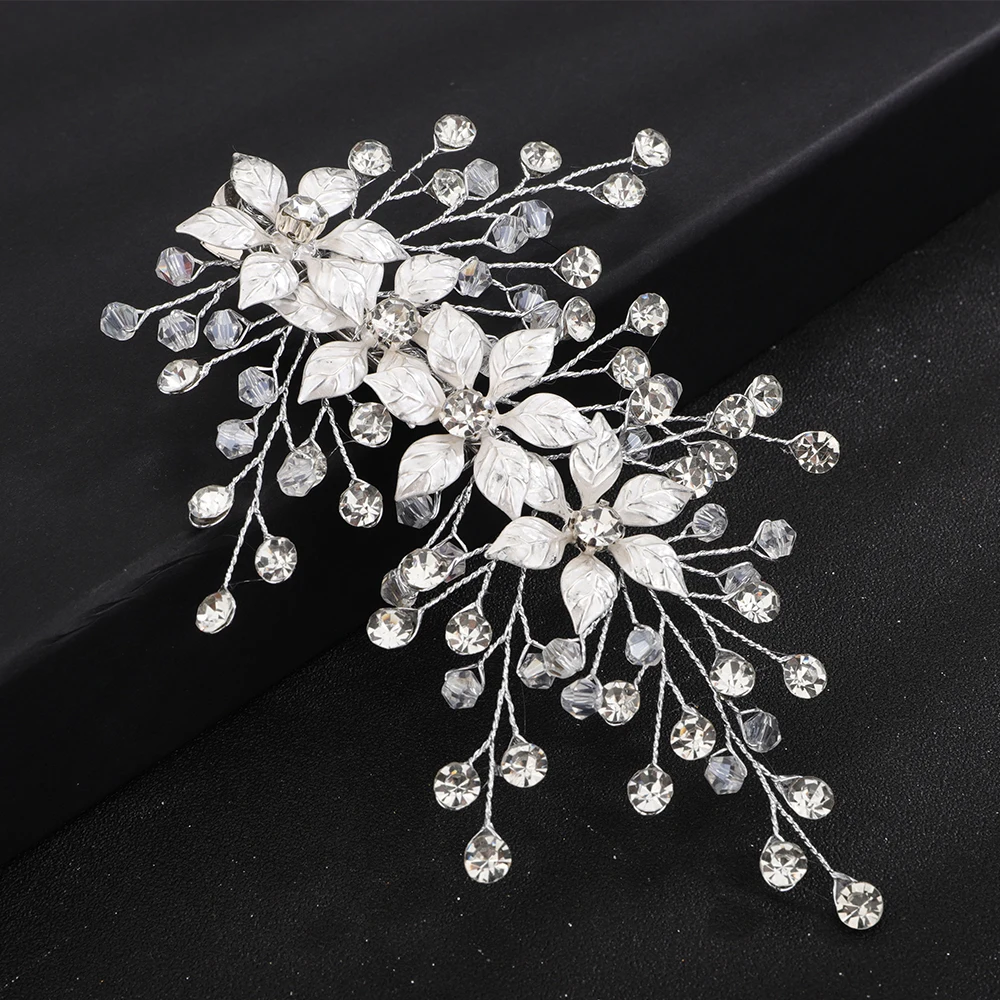 Silver Color Flower Bridal Hair Clips Handmade Party Wedding Head Jewelry Accessories Trendy Bride Headpiece for Women Tiaras