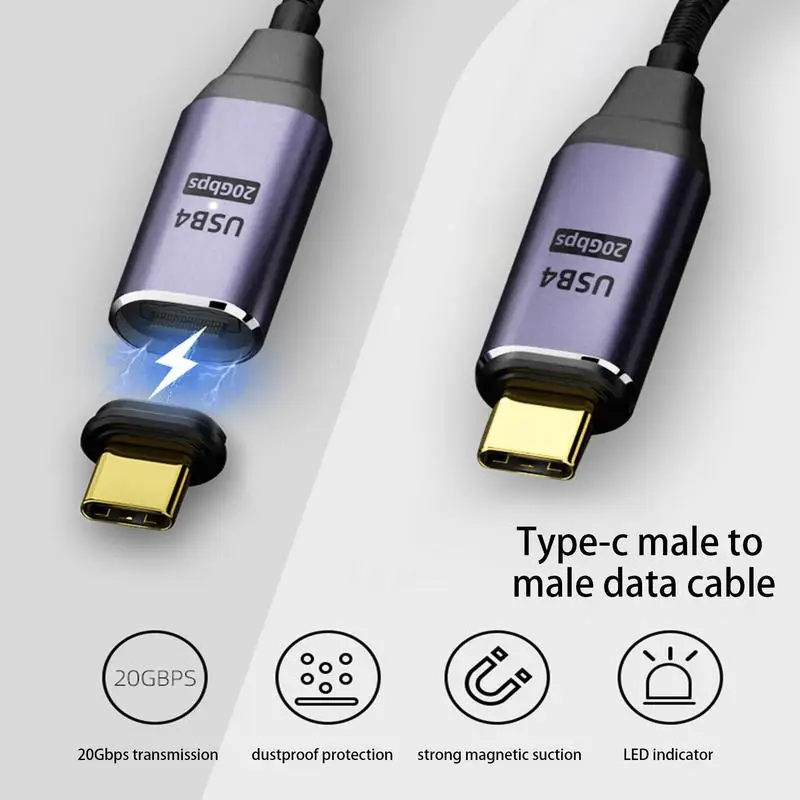 2m Type C to Type C Cable 100W Magnetic USB Charger 20Gbps Data Cord Transfer Fast Charging USB C Cable Nylon Braided 4.0 Phone