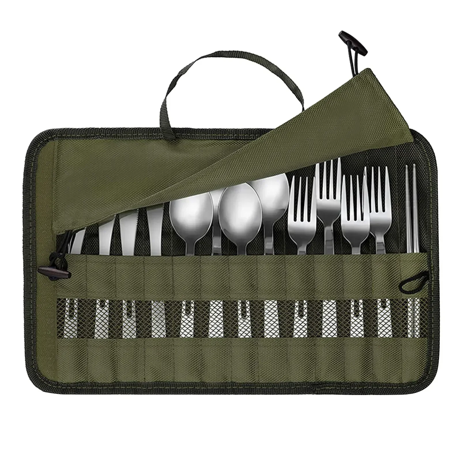 Camping Storage Bag Outdoor Portable Roll Up Pouch for Forks Spoons Chopstick