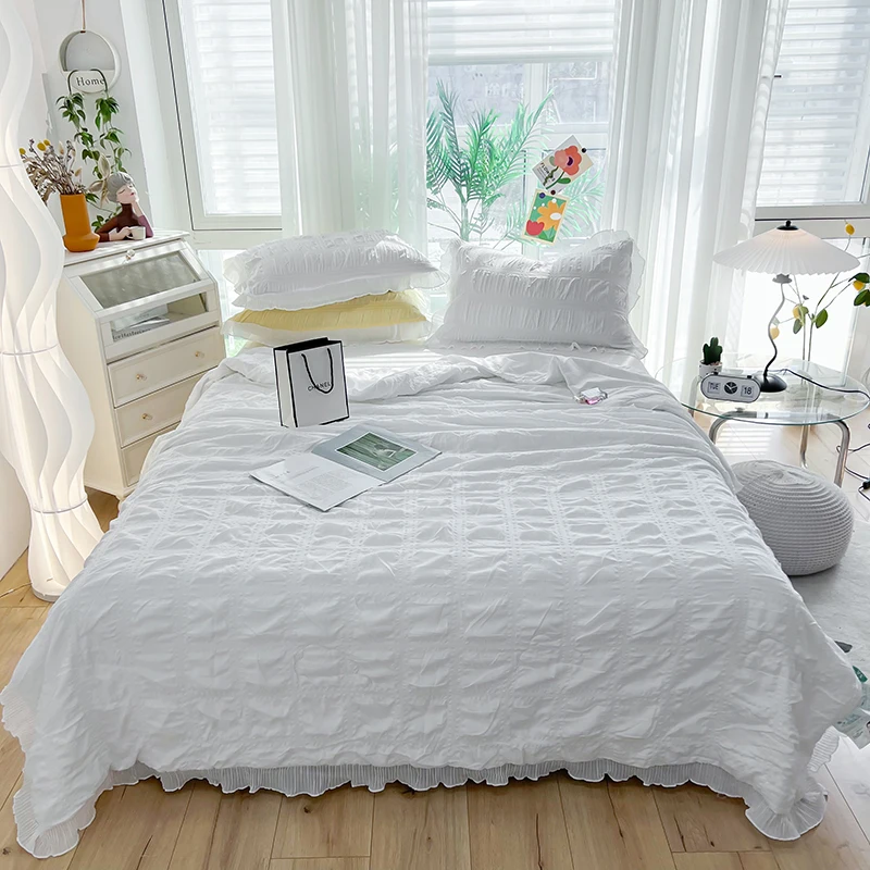

Yaapeet Luxury Lace Bedspread Bubble Yarn Duvet for Summer 여름이불 Single/Queen Size Blanket for Home Bed(pillowcase need order)