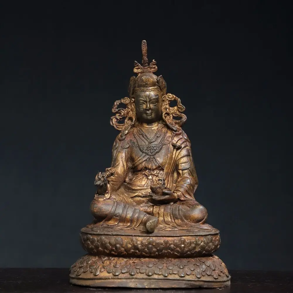 

9.5" Old Antique Tibet Tibetan Buddhism Temple Bronze Gilt Padmasambhava Statue for Decorative Display Collectible