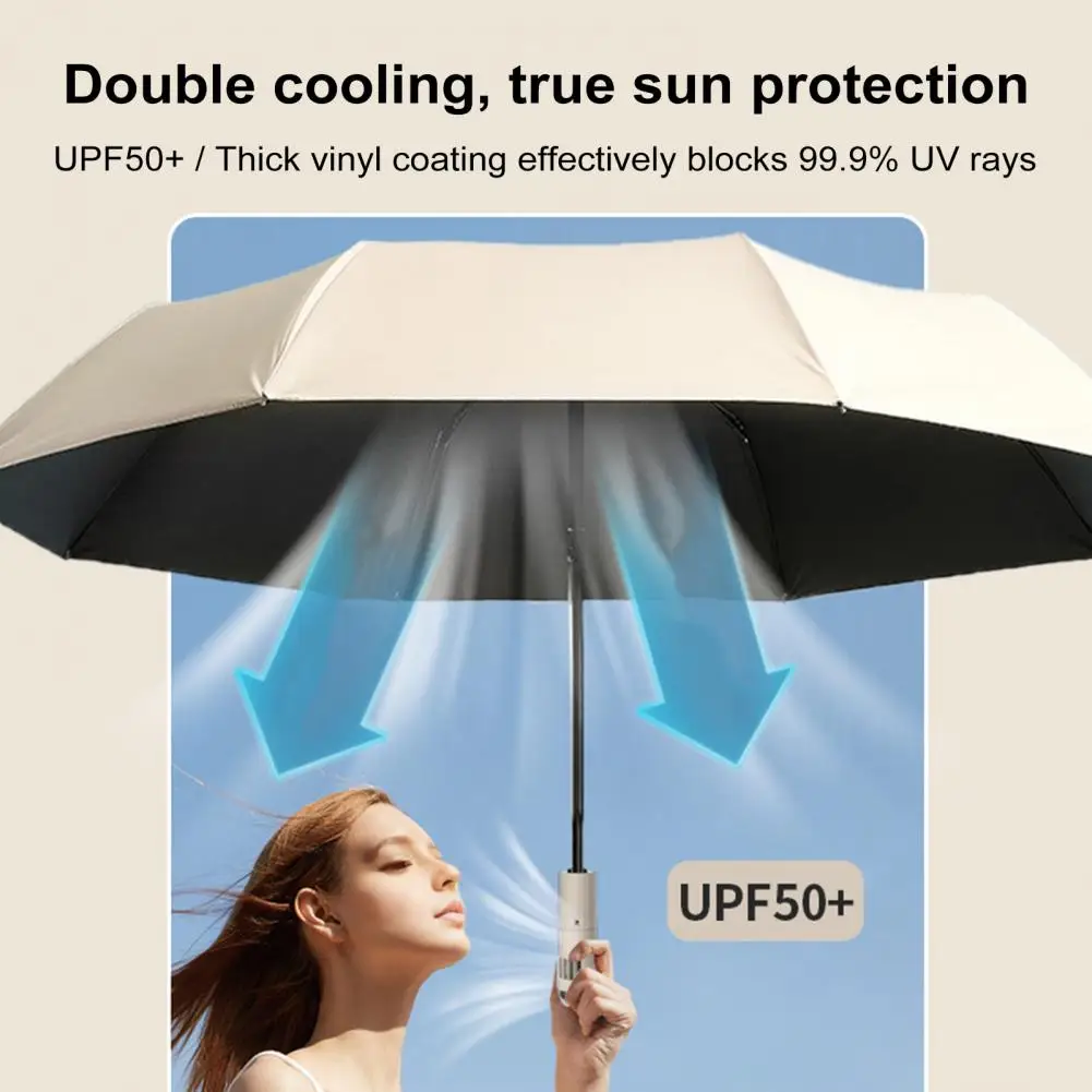 106cm Sun Protection Umbrella With Fan 3 Levels Adjustable USB Rechargeable UV Blocking Automatic Folding Sun Rain Umbrellas
