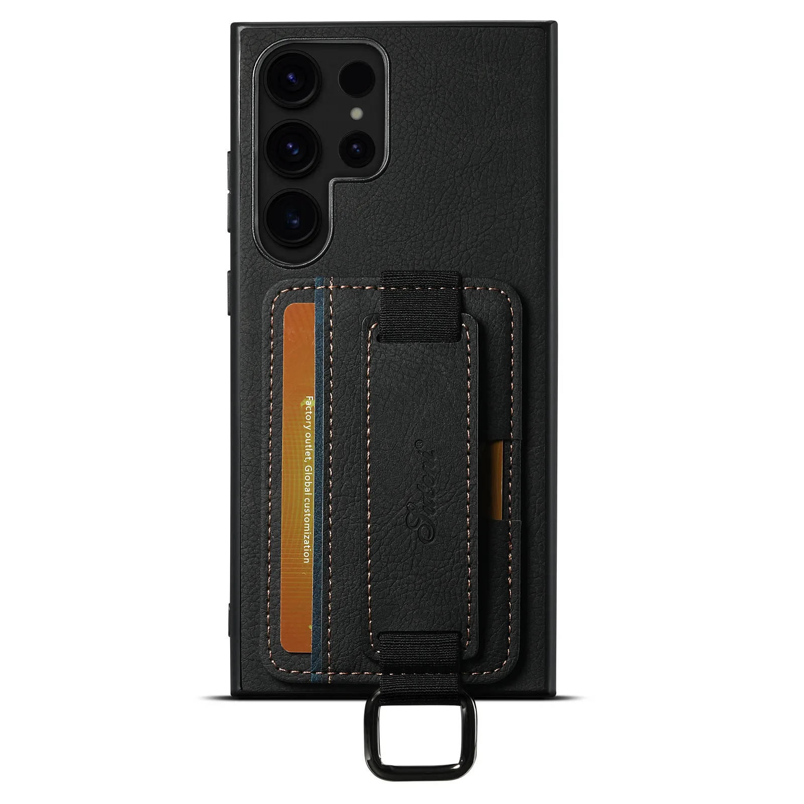 Elegant PU Leather Wrist Strap Case with Stand & Ring Buckle - Card Slot & Shockproof Protection
