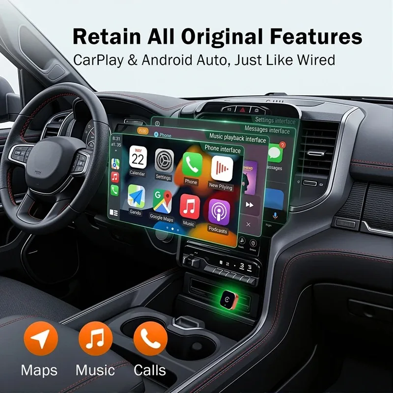 2026 신형 2in1 무선 CarPlay 어댑터&안드로이드 오토 무선 어댑터 5Ghz WiFi 타입-C/USB 플러그 앤 플레이 CarPlay 무선 카 AI 박스