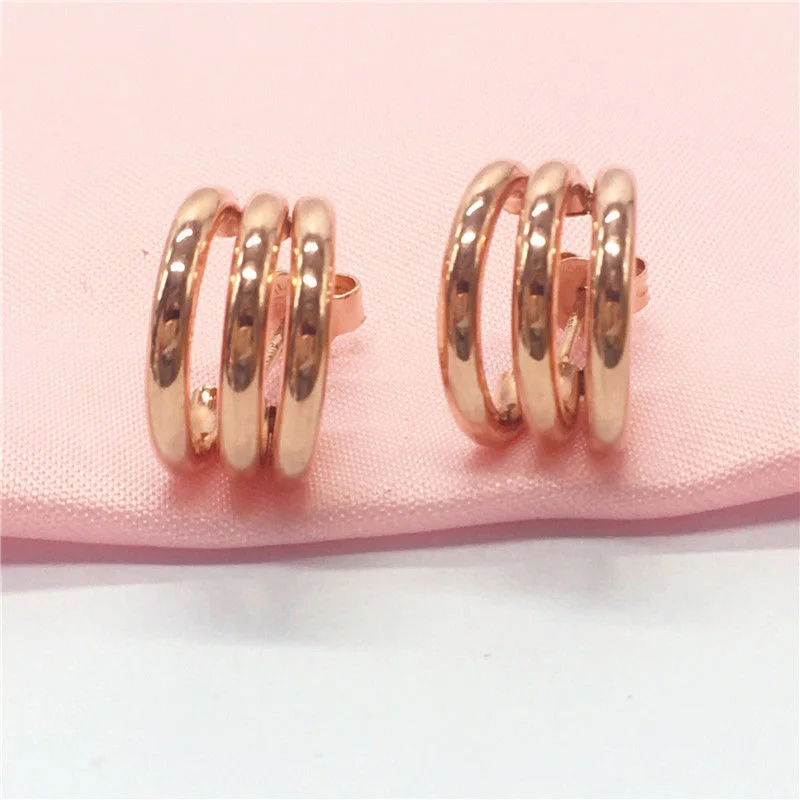 

585 purple gold earrings for women plated 14K rose gold glossy three layers C-shaped fashion stud earings banquet Jewelry