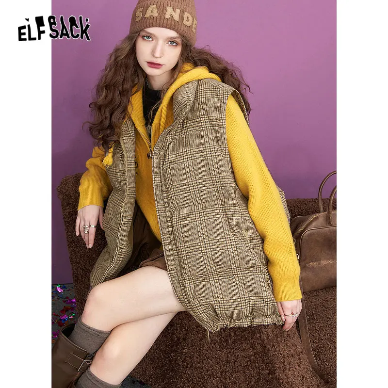 ELFSACK Down Vest Women 2023 Autumn/Winter New Dog Printing Loose Warm Outwears