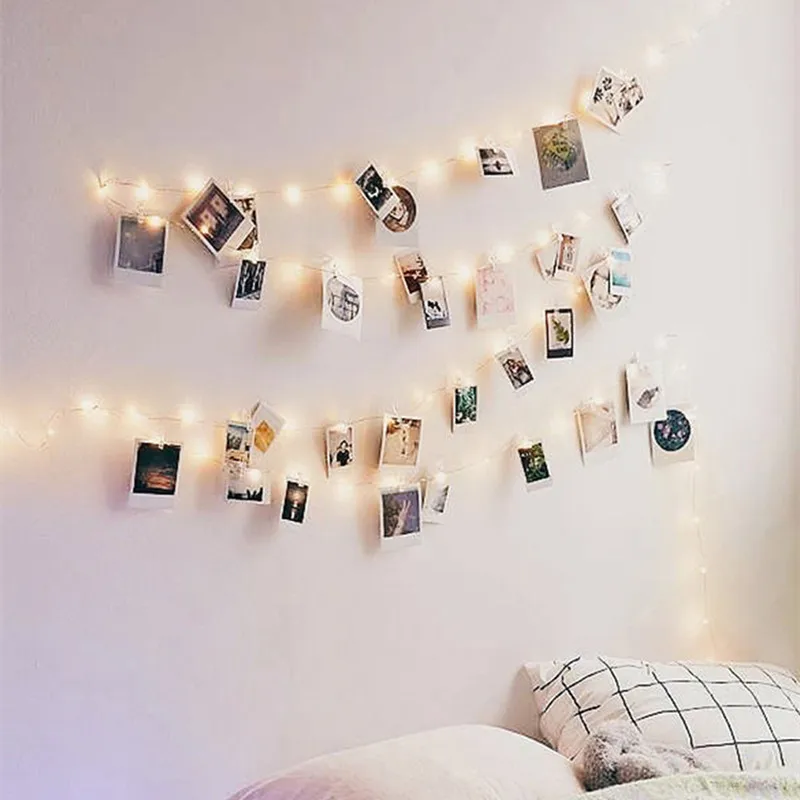 

LED String Lights with Wood Photo Clip USB Battery Fairy Lights Garland Christmas Lights DIY Wedding Decorations Curtain Lamps