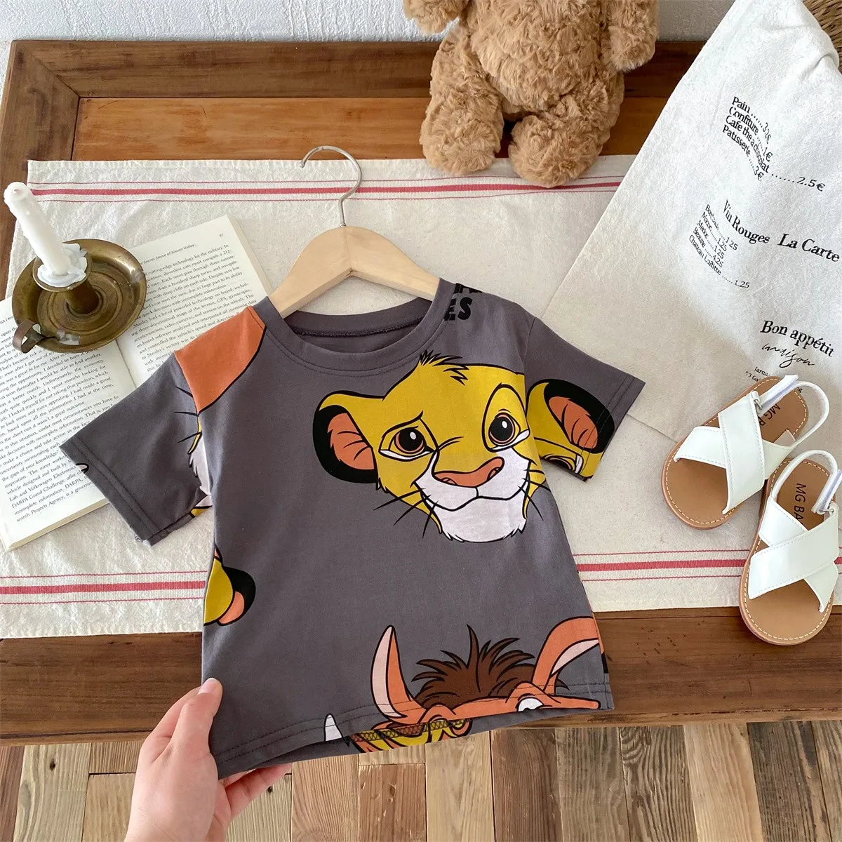 Simba Pattern Kids T-shirt Summer Clothing Fashion Boys Clothes Short Sleeve Tees Cartoon Cute Baby Children T Shirts 9m-6y 5