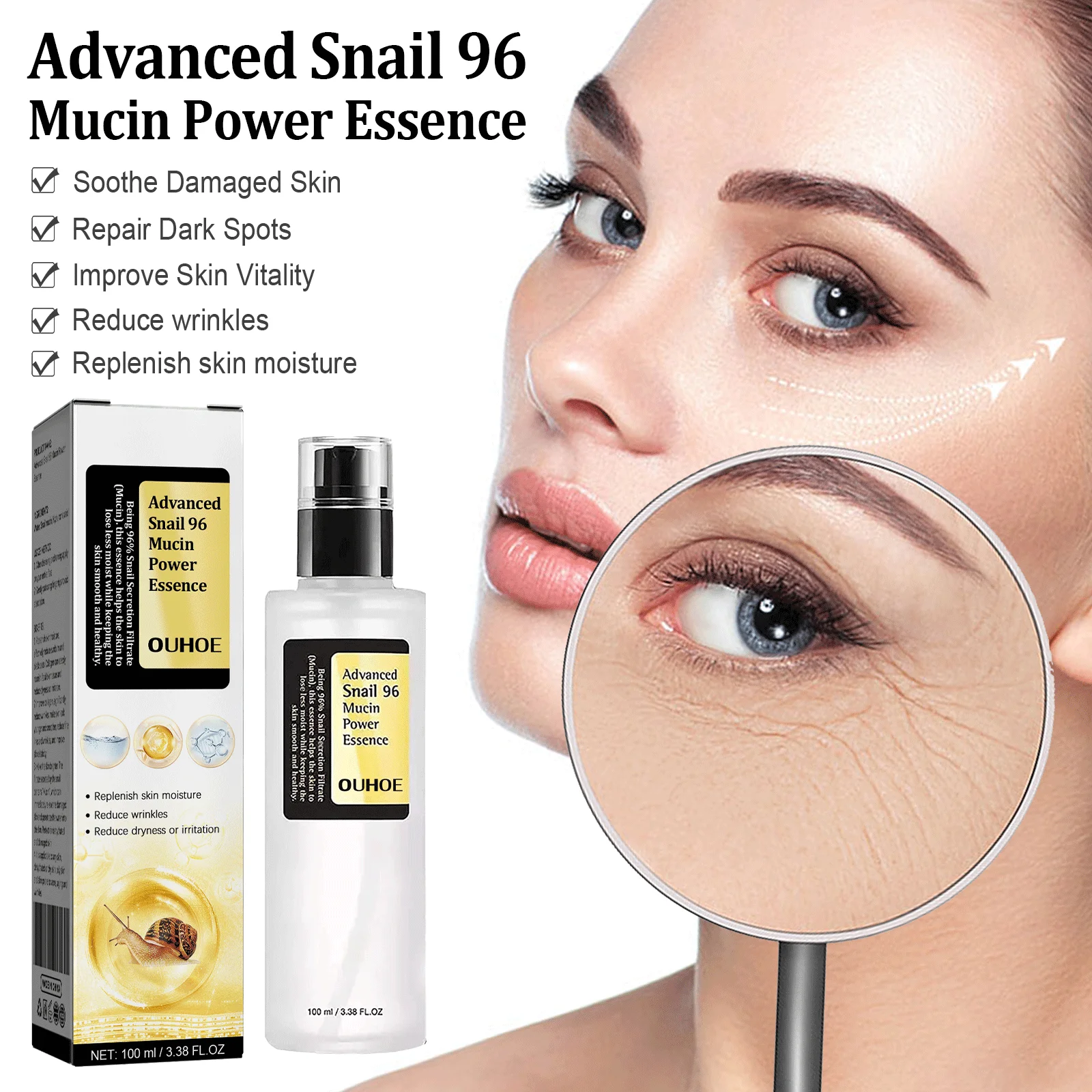 Snail Collagen Power Essence Moisturizing Facial Essence Skin Barrier Repair Fade Dark Spots Skincare 100ml