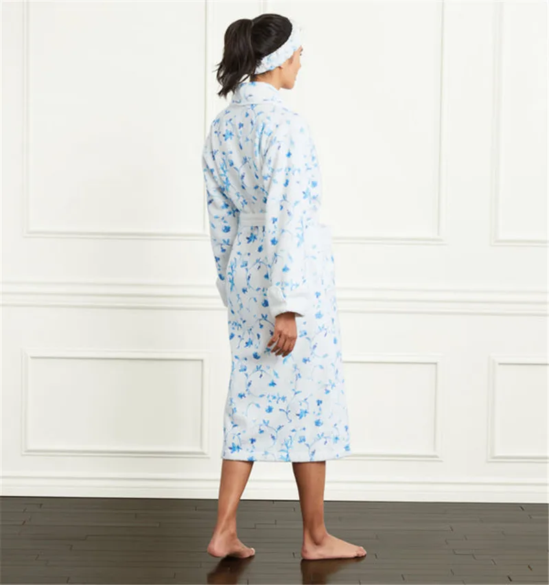 Hirigin Women Floral Fruit Plush Robes Long Sleepwear Fleece Plush Bathrobe Print V Neck Cute Casual Ladies Loungewear