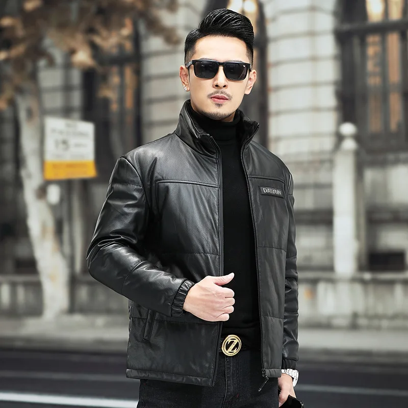 

Мужская куртка из натуральной кожи, с коротким воротником-стойкой