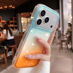 Aesthetic Girly Gradient Transparent Acrylic Phone Case with Camera Control Button - iPhone 15 (BlueOrange)