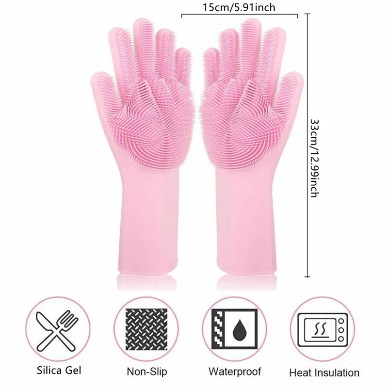 Dishwashing Cleaning Gloves Magic Silicone Rubber Brush Gloves for Household Kitchen Cleaning Pet Cars