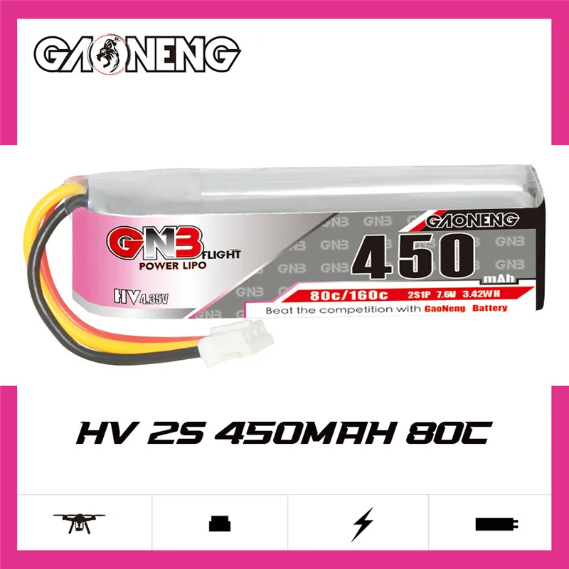 Max 160C GNB 2S 7.6V 450mAh Lipo Battery For Remote Control Car Toy High Rate FPV Drone Parts 80C 7.6V Battery 2