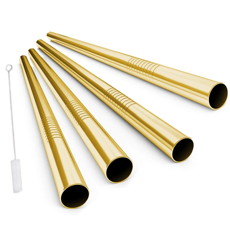 FAIS DU 4-Piece Reusable Stainless Steel Straw Set with Cleaning Brush for Smoothies and Milkshakes