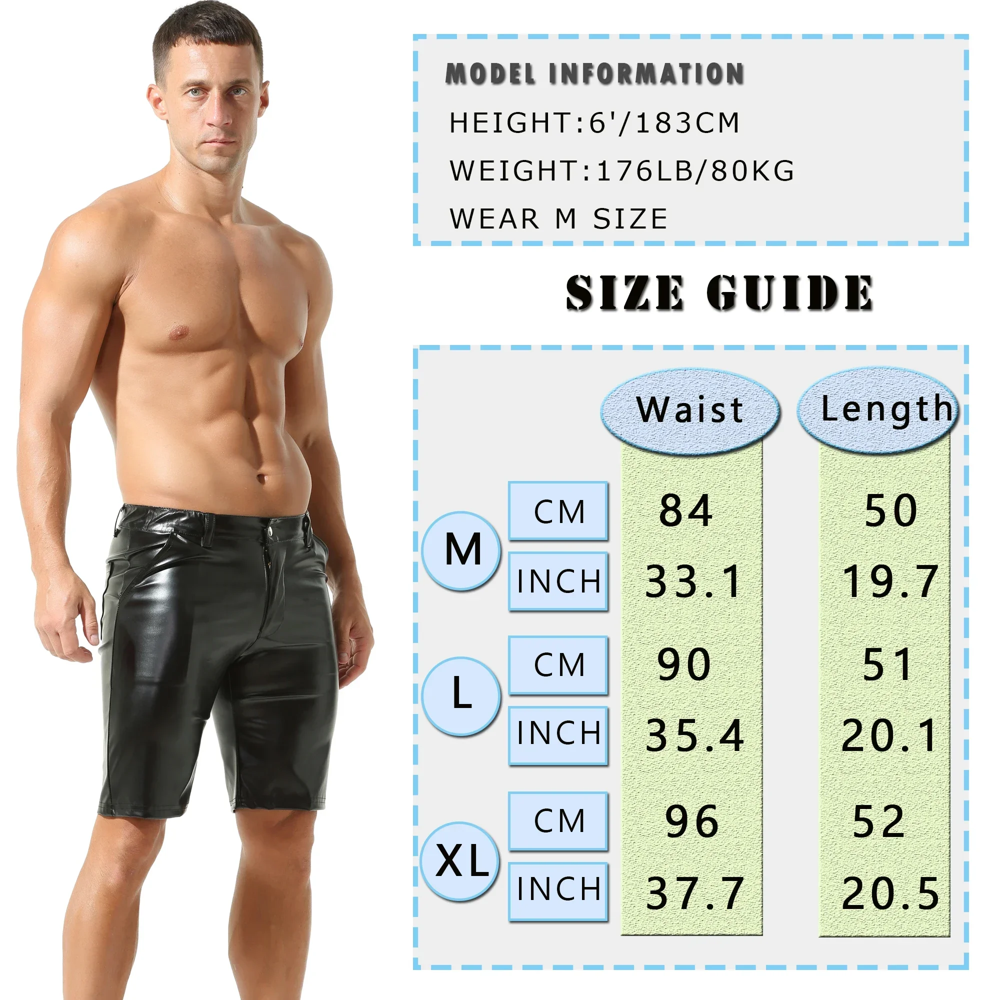 Fashion Solid Color PU Leather Short Pants Casual Men Faux Leather Shorts Summer Trend Clubwear Punk Style Shorts Men's Clothing