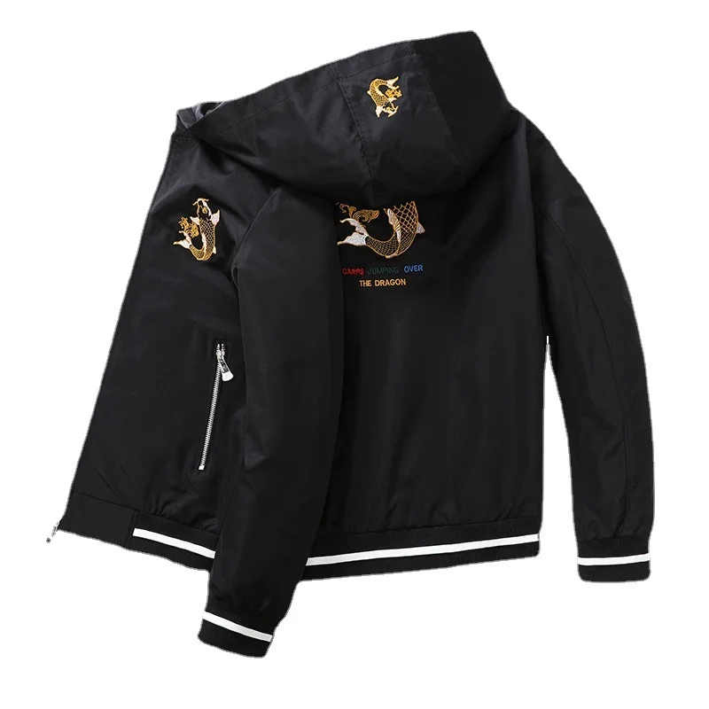 

Spring and Autumn Men's Jacket Hip Hop Flight Coats Baseball Uniform Trench Hooded Embroidery Korean Casual Fashion