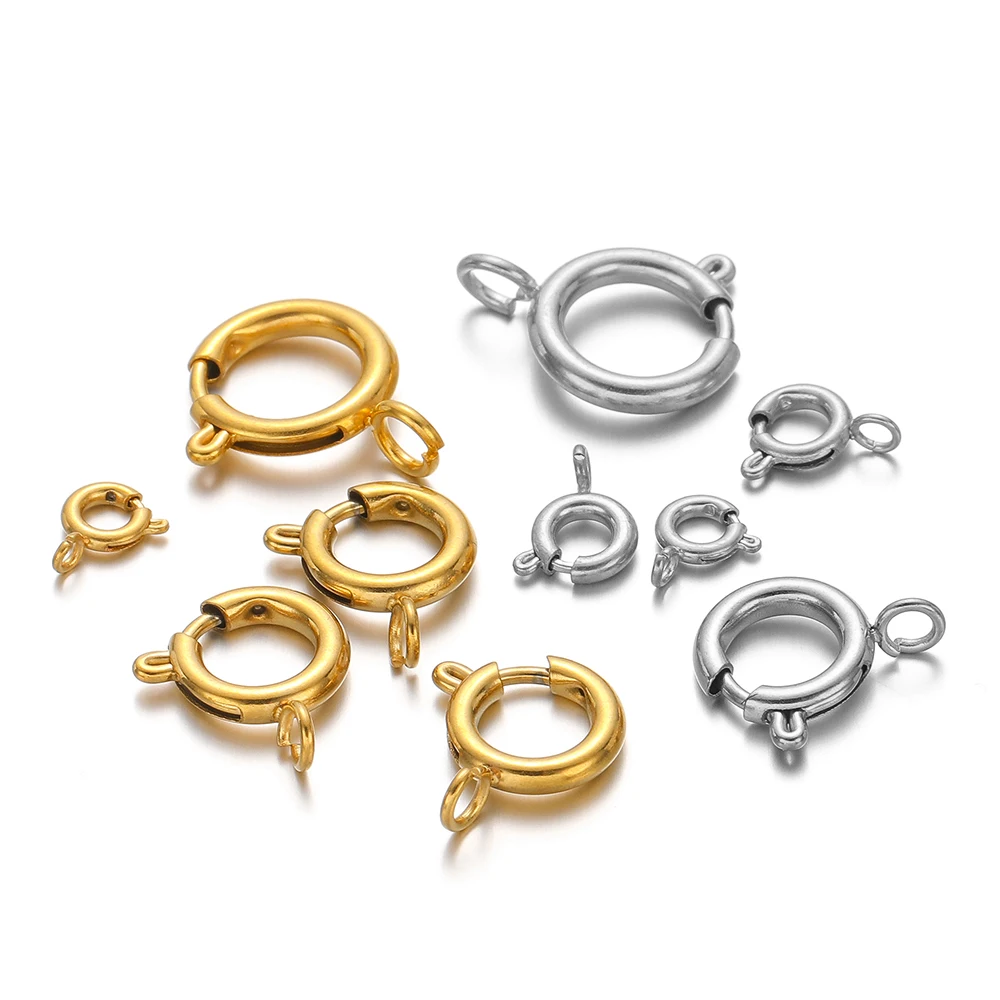 10 Stück Goldfarbene Edelstahl Runde Krallen-Federringverschlüsse für DIY Schmuckherstellung, Halsketten-Verbinder, Armband-Zubehör