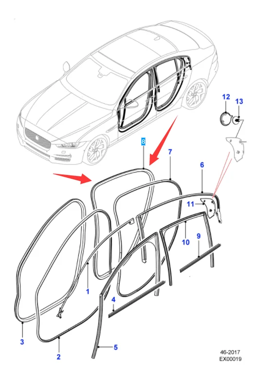 T4N16789 REAR RIGHT/LEFT SIDE DOOR BODY WEATHERSTRIP SEAL FOR JAGUAR